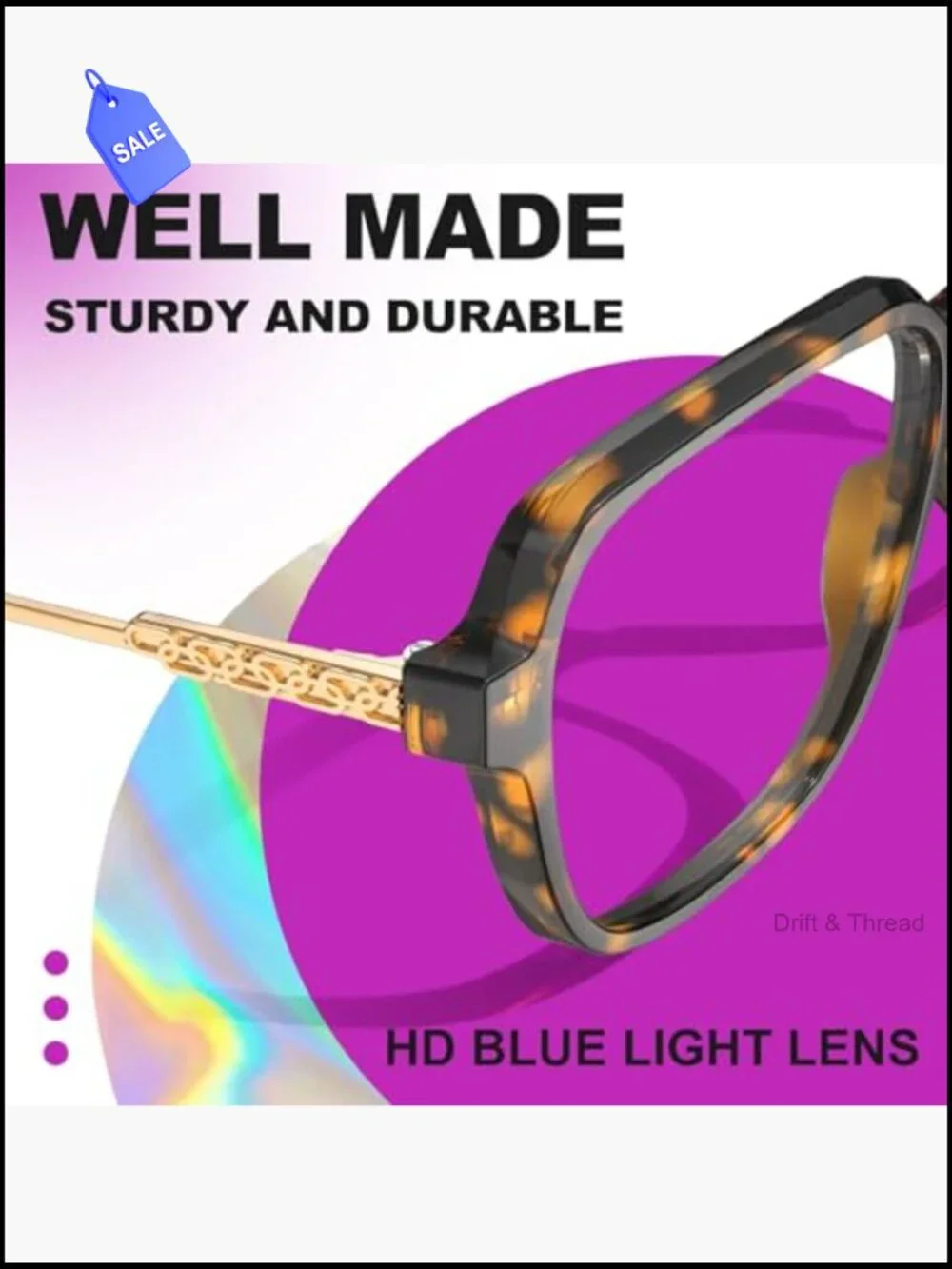 Oversized Square Blue Light Blocking Glasses for Women TR90 Frame UV400 HD